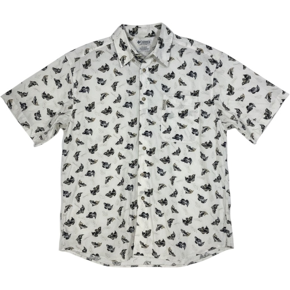 Columbia Sportswear Mens White Trout Fish Print Short Sleeve Button Down Shirt L